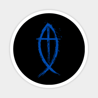 Cross And Fish Christian Design - Blue Edition Magnet